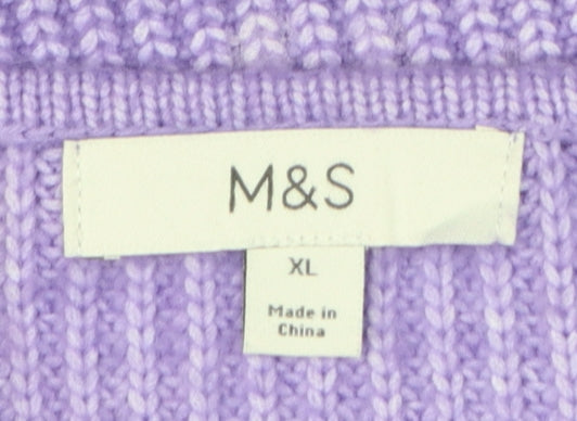 Marks and Spencer Women Purple XL V-Neck Rib Knit Relaxed Jumper