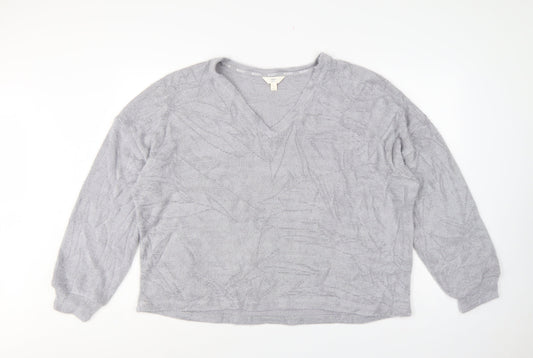 Marks and Spencer Women Grey XL V-Neck Balloon Sleeve Knit Top
