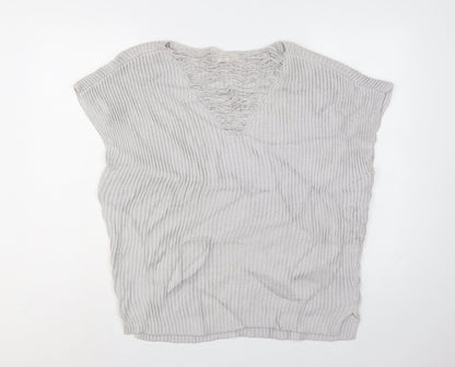 Linea Weekend Women Grey M Fringe V-Neck Ribbed Knit Tunic Jumper