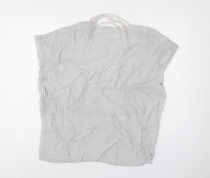 Linea Weekend Women Grey M Fringe V-Neck Ribbed Knit Tunic Jumper