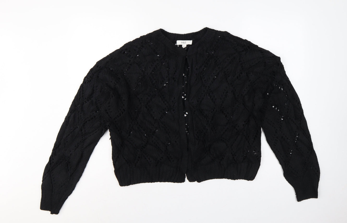 Marks and Spencer Women Black L Open Knit Cable Cardigan