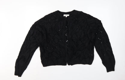 Marks and Spencer Women Black L Open Knit Cable Cardigan