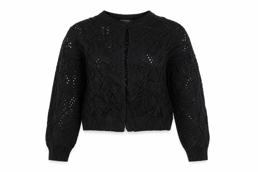 Marks & Spencer Women Black L Open Knit Cable Cardigan
