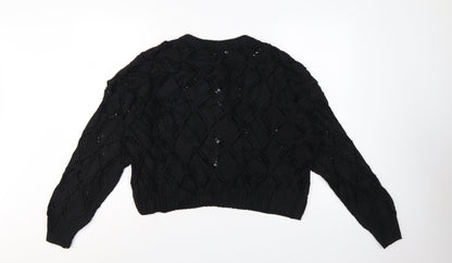 Marks and Spencer Women Black L Open Knit Cable Cardigan