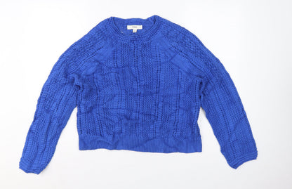 Marks and Spencer Women Blue M Cable Knit Crew Neck Pullover Jumper