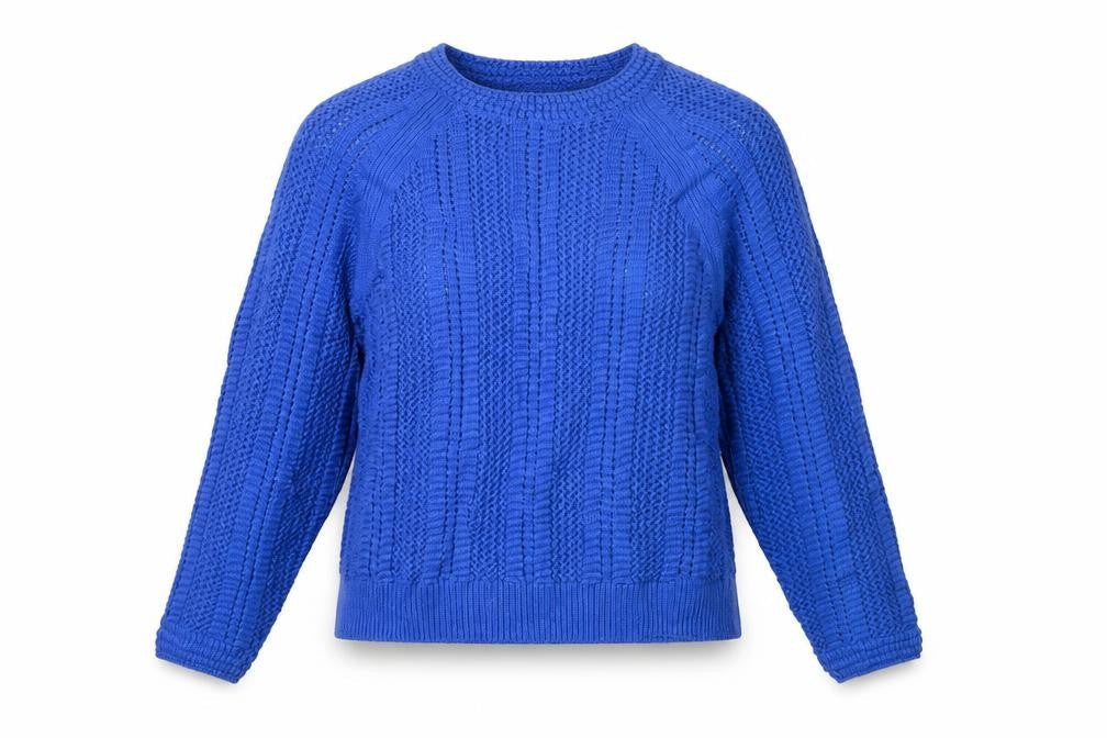 Marks & Spencer Women Blue M Cable Knit Crew Neck Pullover Jumper