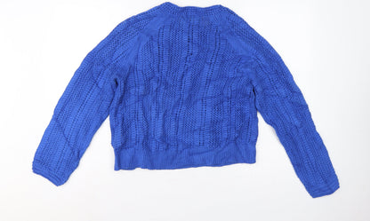 Marks and Spencer Women Blue M Cable Knit Crew Neck Pullover Jumper