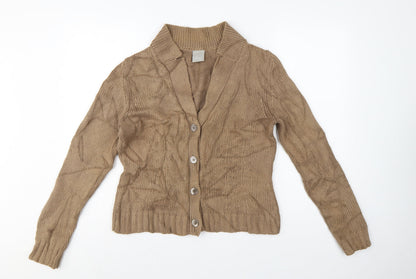 Poetry Women’s Beige Cotton Chunky Knit Collared Cardigan UK 14