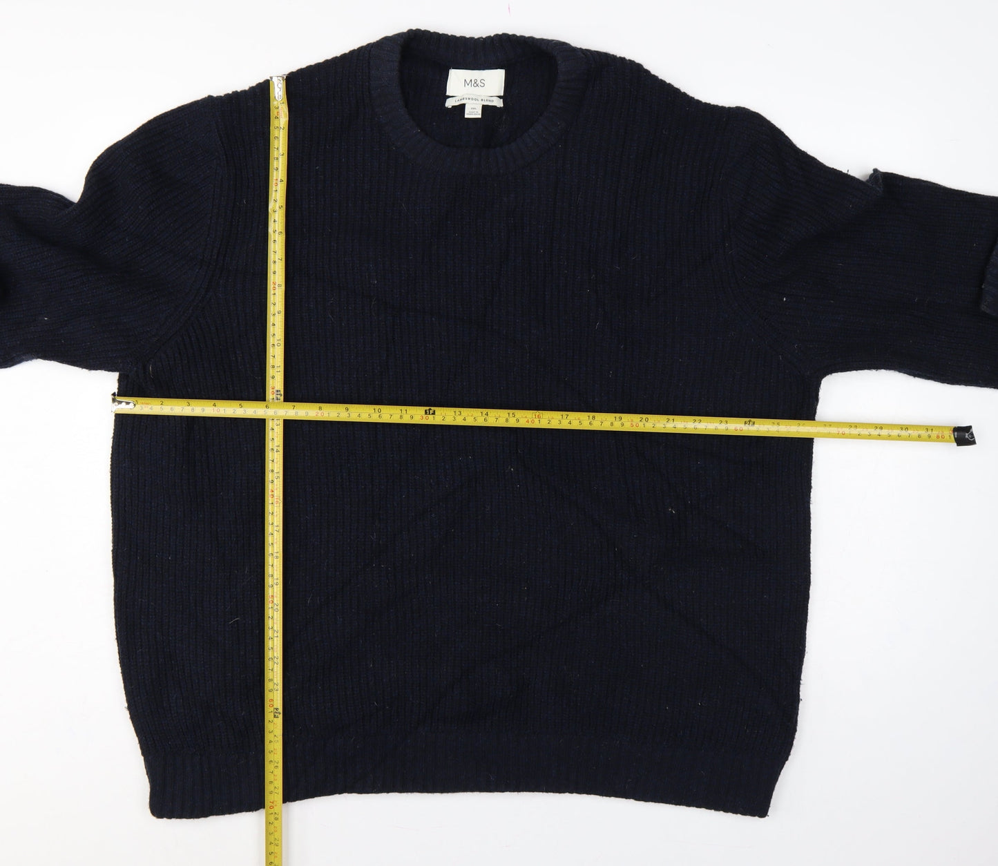 Marks and Spencer Men's Navy 2XL Lambswool Blend Crew Neck Pullover Jumper