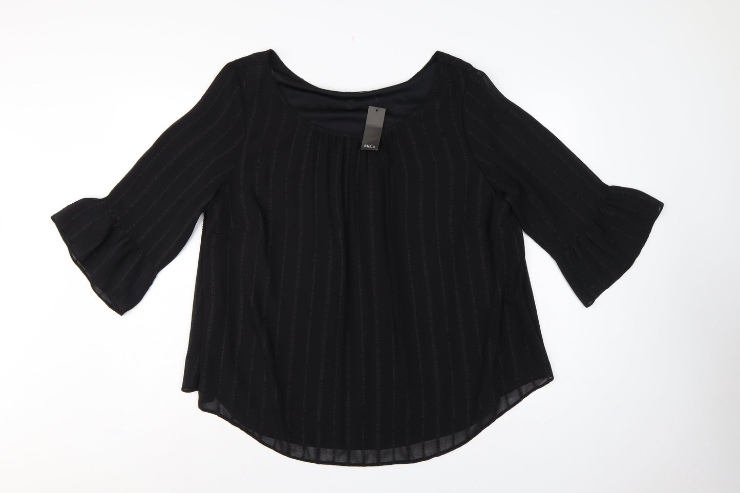 M&Co Women Black Size 20 Chiffon Tunic Bell Sleeve Lined Blouse