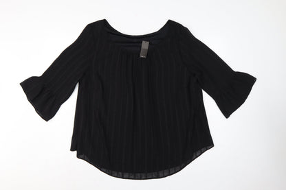 M&Co Women Black Size 20 Chiffon Tunic Bell Sleeve Lined Blouse