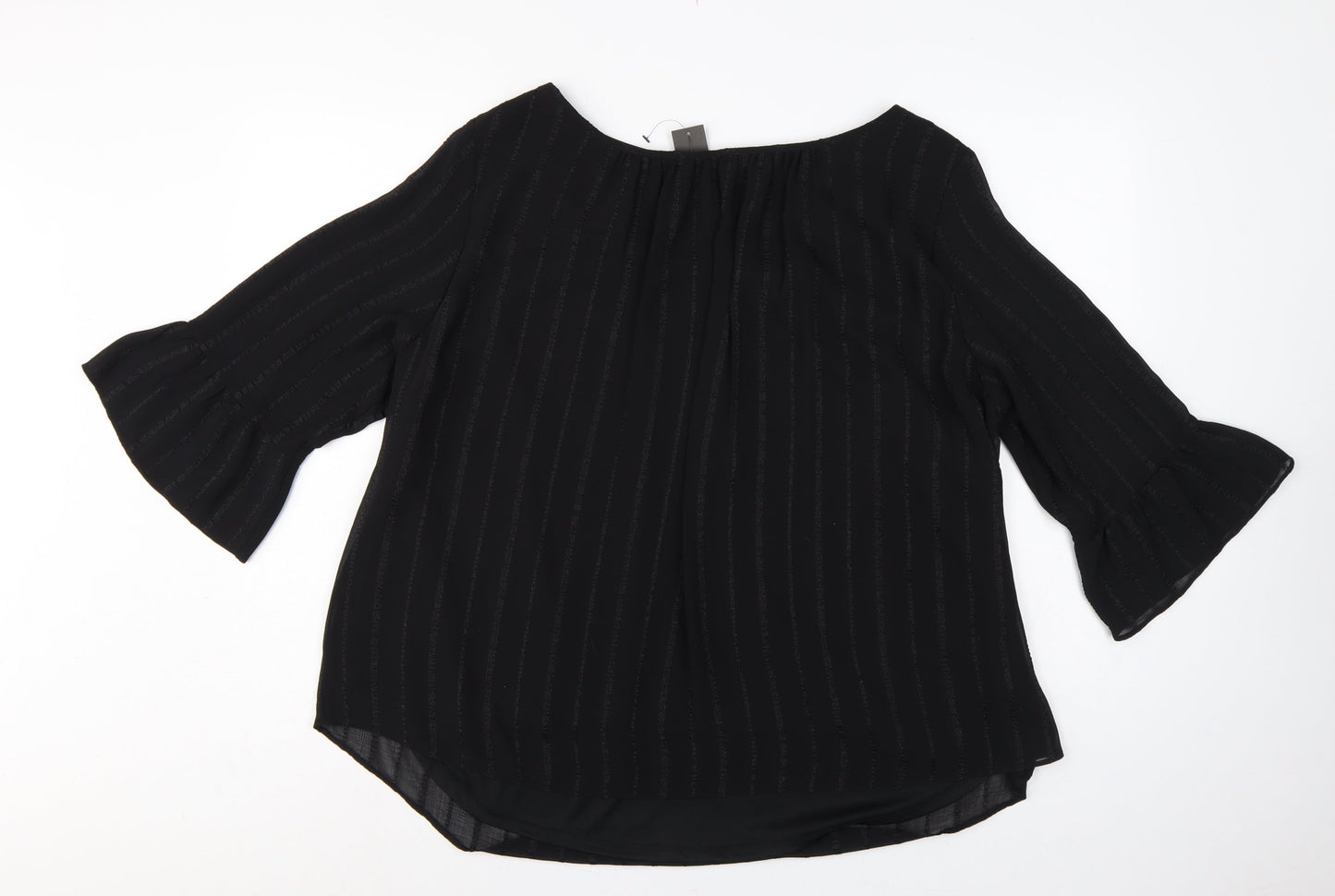 M&Co Women Black Size 20 Chiffon Tunic Bell Sleeve Lined Blouse