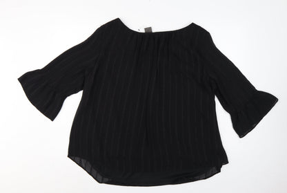 M&Co Women Black Size 20 Chiffon Tunic Bell Sleeve Lined Blouse