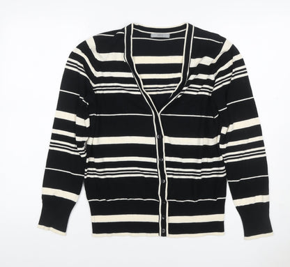 Marks & Spencer Women Black Stripe V-Neck Cotton Cardigan UK 16