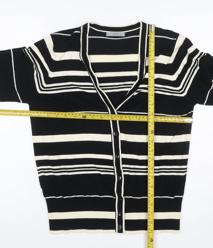Marks & Spencer Women Black Stripe V-Neck Cotton Cardigan UK 16