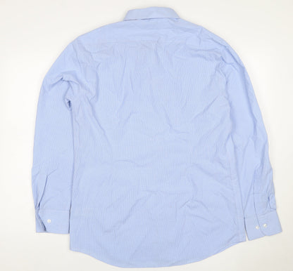 Marks & Spencer Men's Blue 16 Slim Cotton Check Long Sleeve Shirt