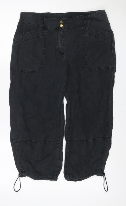 Next Women’s Black Linen Cargo Trousers Petite UK 14 Drawstring