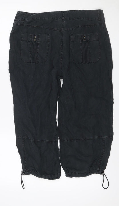 Next Women’s Black Linen Cargo Trousers Petite UK 14 Drawstring