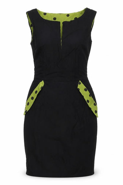 Cappuccini Women Black Green Polka Dot Shift Dress Size M Stretch