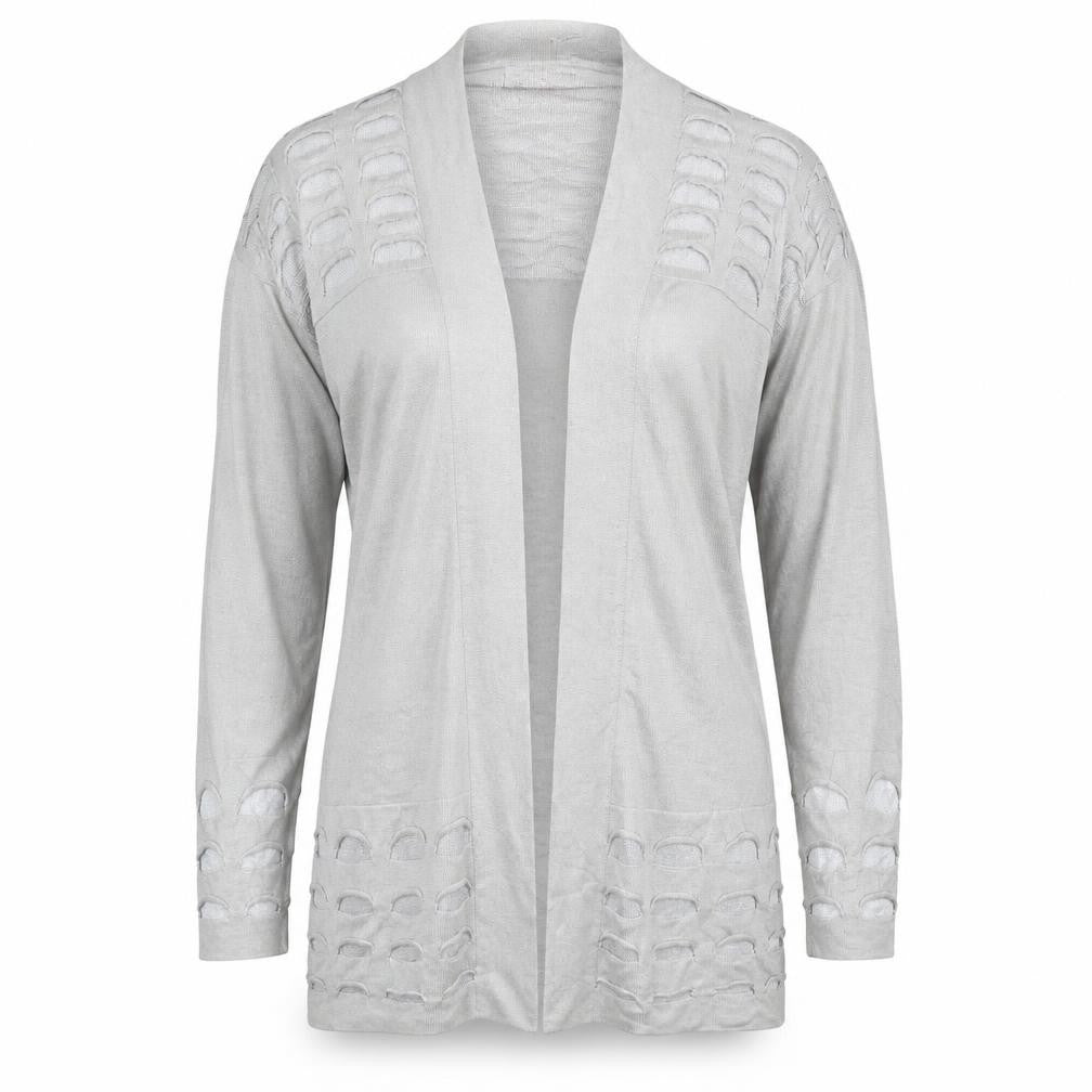 Per Una Women Grey UK 12 Open Knit Long Sleeve Cardigan