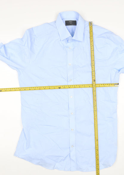 Marks and Spencer Men Blue 16 Slim Fit Long Sleeve Business Shirt