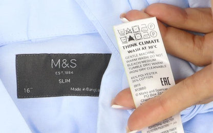 Marks and Spencer Men Blue 16 Slim Fit Long Sleeve Business Shirt