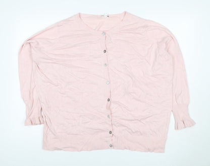 Capsule Women’s Pink Knit Button Cardigan UK 24 Round Neck Ruffle Cuffs