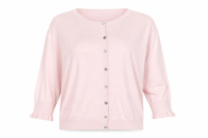 Capsule Women’s Pink Knit Button Cardigan UK 24 Round Neck Ruffle Cuffs
