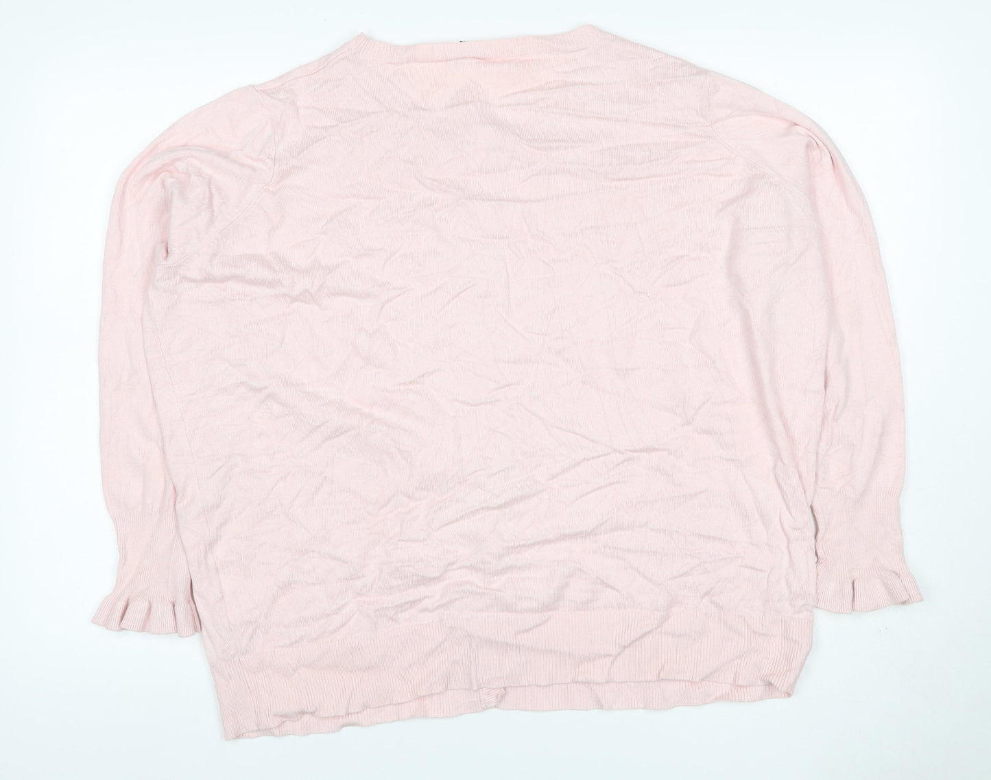 Capsule Women’s Pink Knit Button Cardigan UK 24 Round Neck Ruffle Cuffs