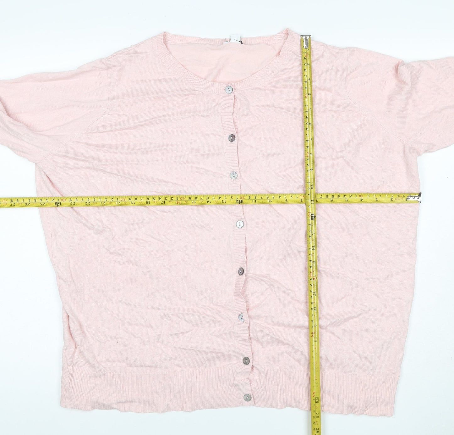 Capsule Women’s Pink Knit Button Cardigan UK 24 Round Neck Ruffle Cuffs
