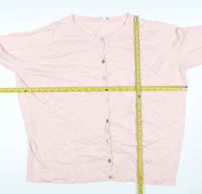 Capsule Women’s Pink Knit Button Cardigan UK 24 Round Neck Ruffle Cuffs