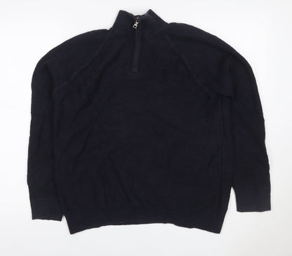Marks and Spencer Men's Black L 1/4 Zip Cotton Knit Sweatshirt