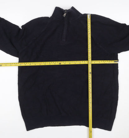 Marks and Spencer Men's Black L 1/4 Zip Cotton Knit Sweatshirt