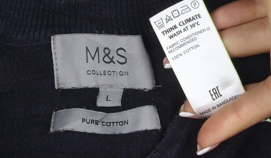 Marks and Spencer Men's Black L 1/4 Zip Cotton Knit Sweatshirt