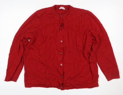 Cotswold Collections Women Red 2XL Merino Wool Cable Knit Cardigan