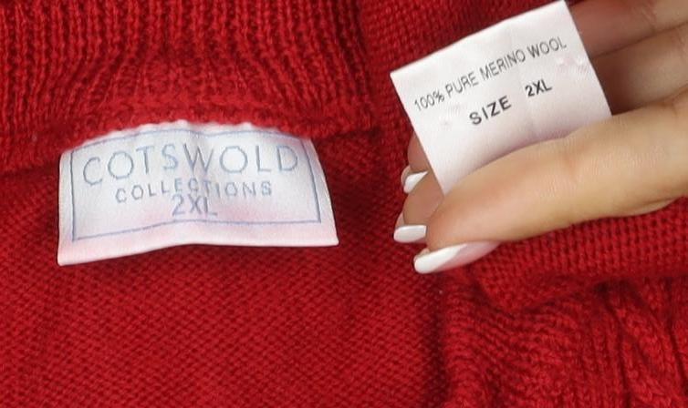 Cotswold Collections Women Red 2XL Merino Wool Cable Knit Cardigan