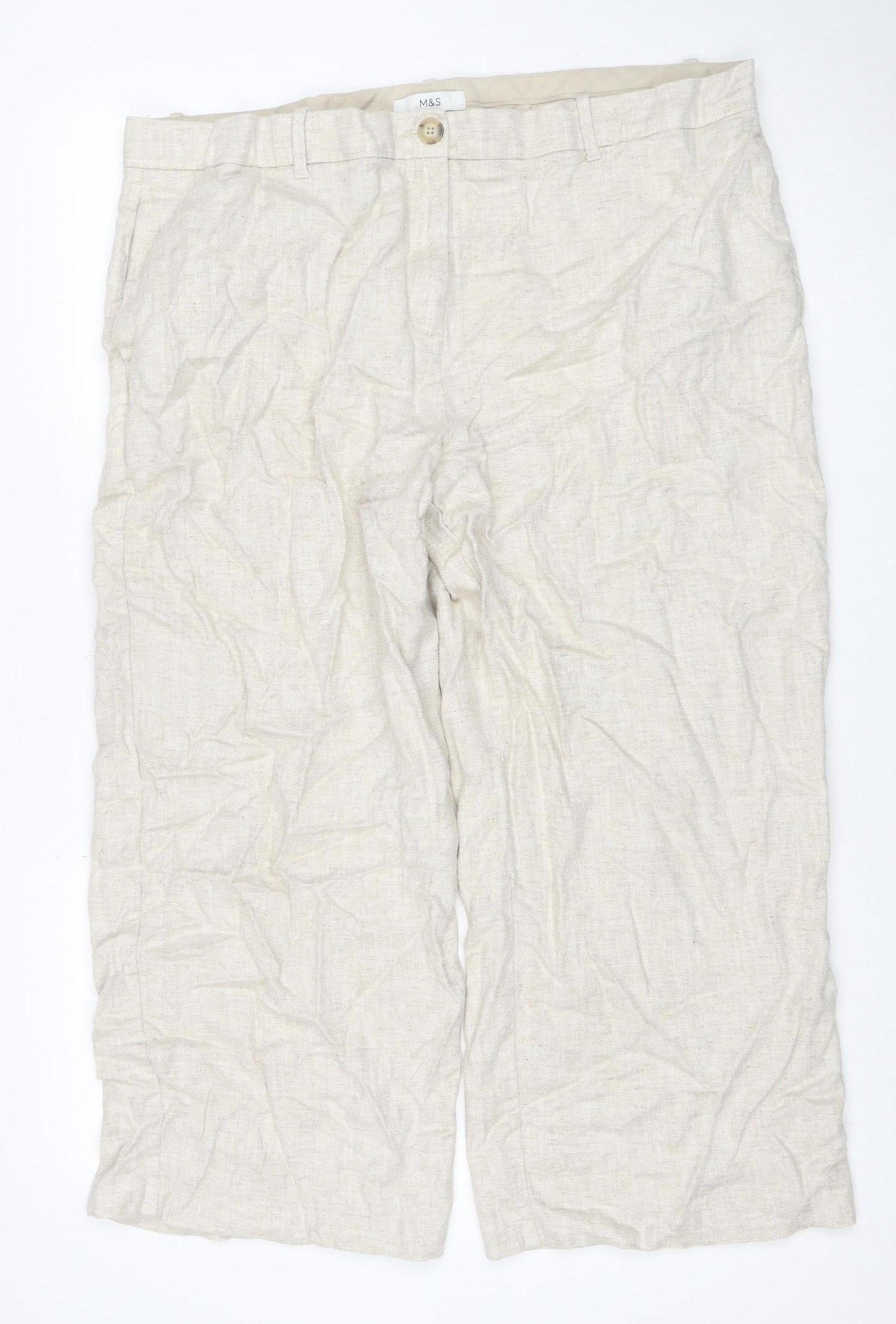 Marks and Spencer Women Beige Linen Blend Straight Trousers UK 22 Short
