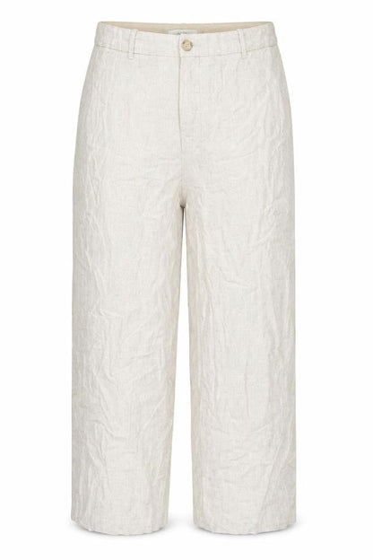 Marks & Spencer Women Beige Linen Blend Straight Trousers UK 22 Short