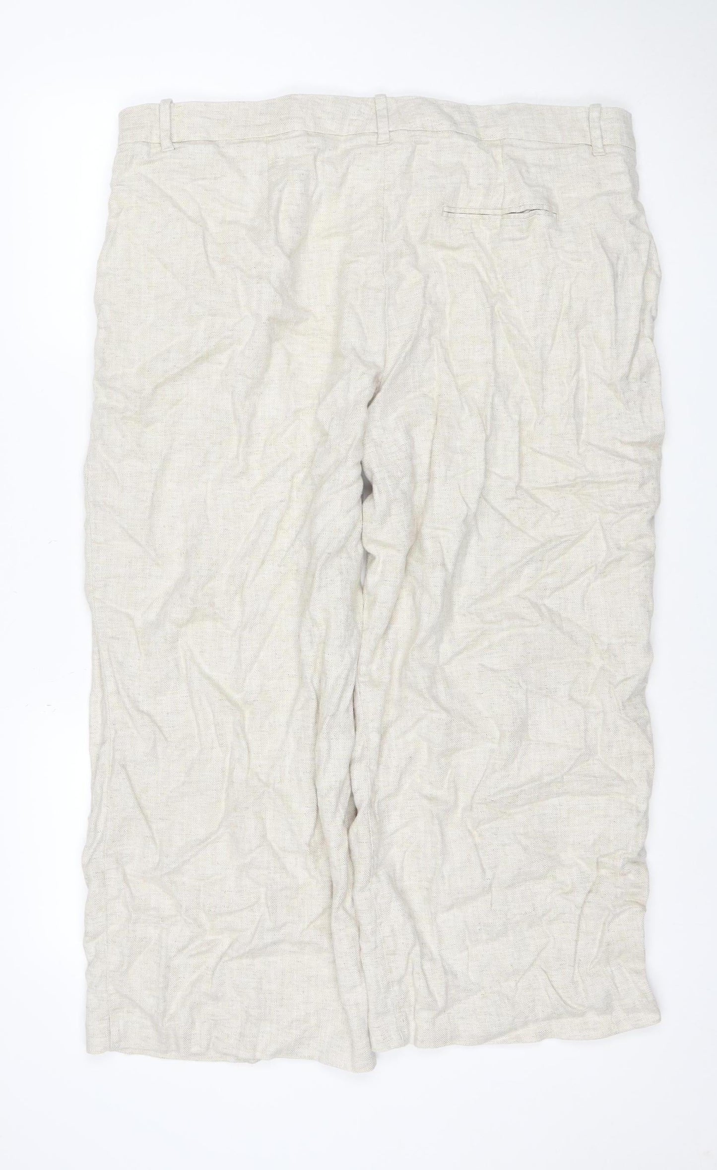 Marks and Spencer Women Beige Linen Blend Straight Trousers UK 22 Short