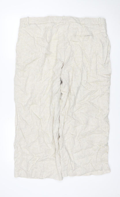 Marks and Spencer Women Beige Linen Blend Straight Trousers UK 22 Short