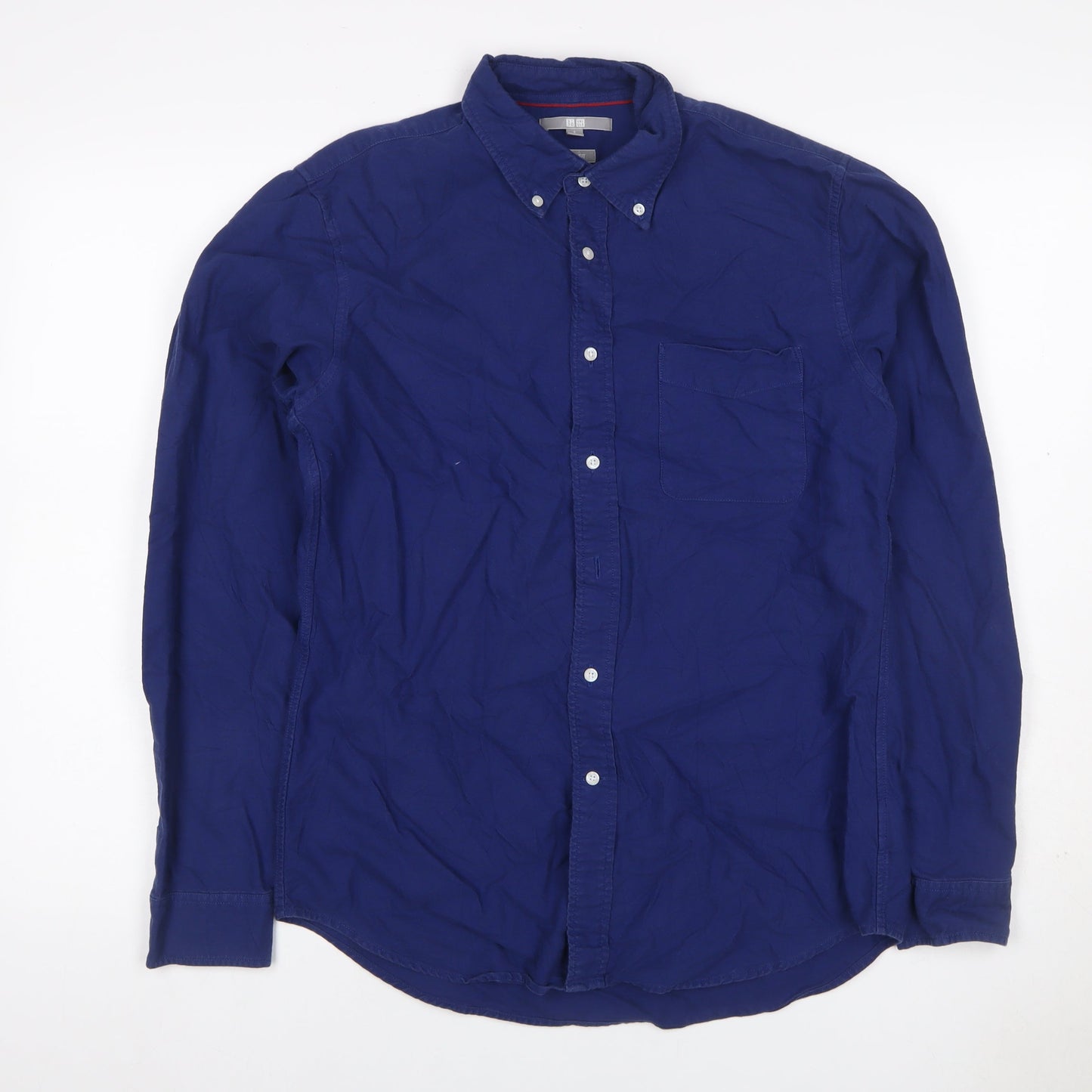 UNIQLO Men Blue S Slim Fit Cotton Button-Down Long Sleeve Shirt