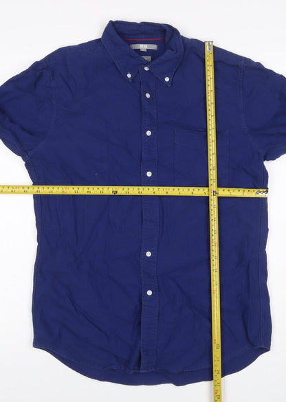 UNIQLO Men Blue S Slim Fit Cotton Button-Down Long Sleeve Shirt