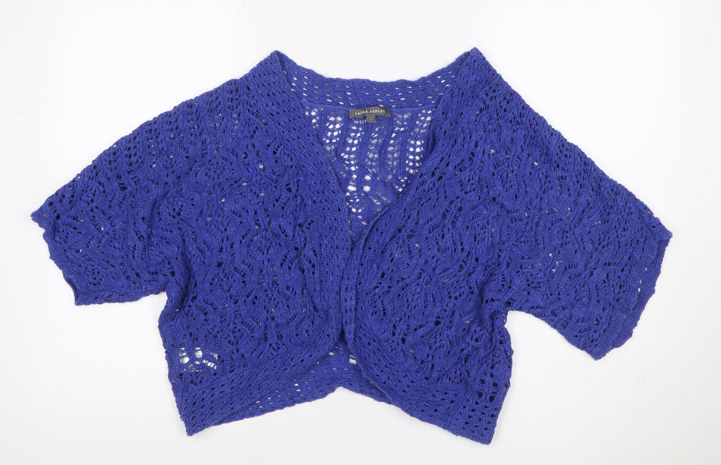 Laura Ashley Women’s Blue Cotton Open Knit Short Sleeve Cardigan L
