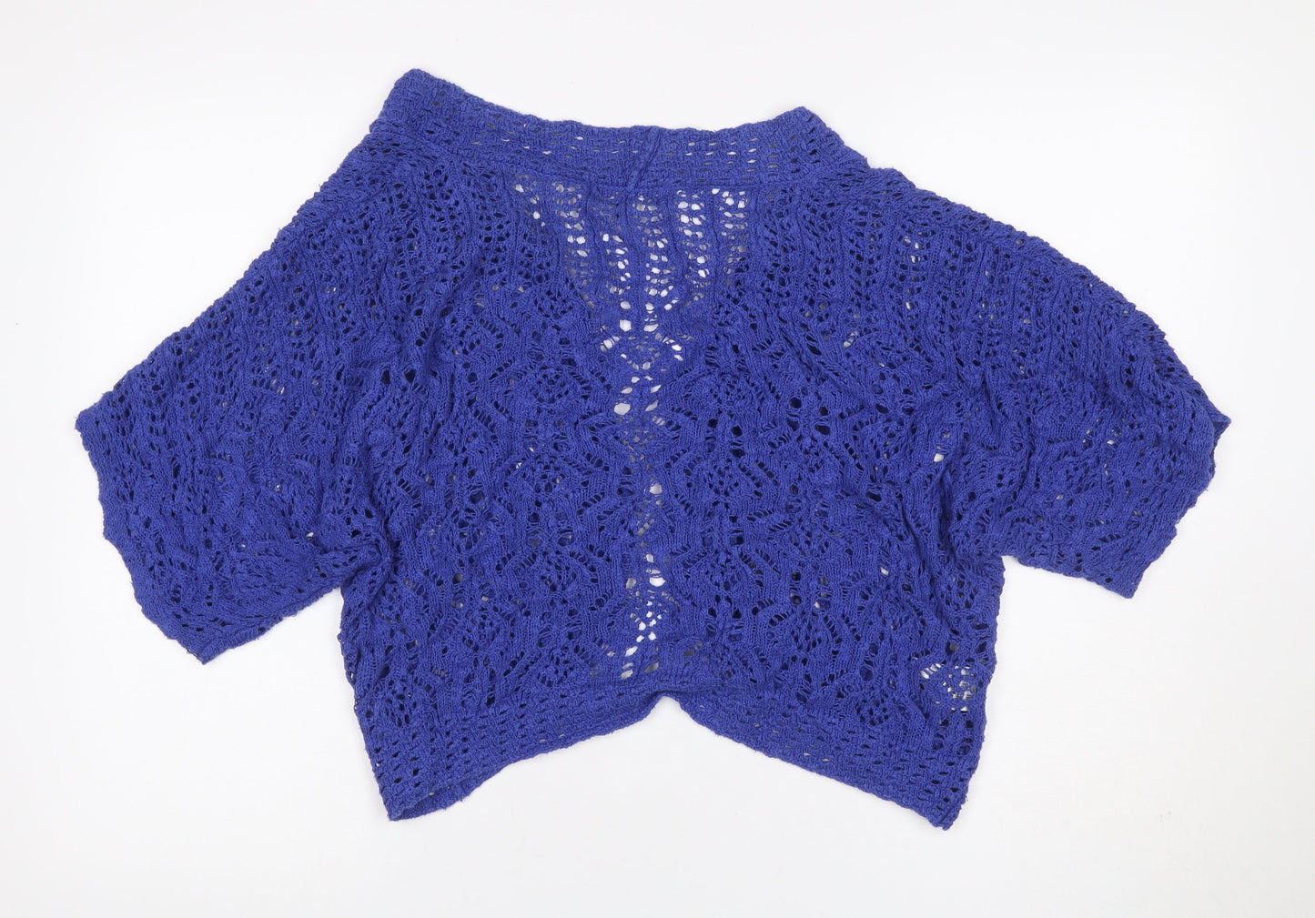 Laura Ashley Women’s Blue Cotton Open Knit Short Sleeve Cardigan L