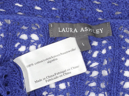 Laura Ashley Women’s Blue Cotton Open Knit Short Sleeve Cardigan L