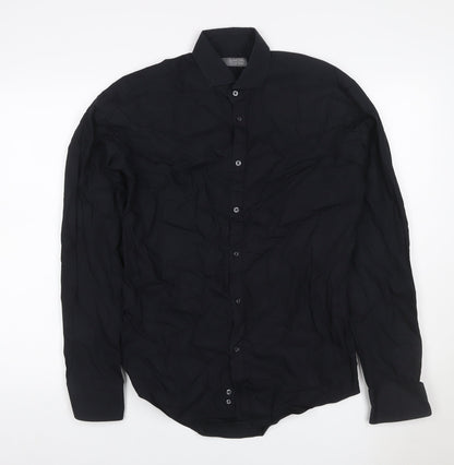 Zara Men Black M Slim Fit Cotton Long Sleeve Button-Up Shirt