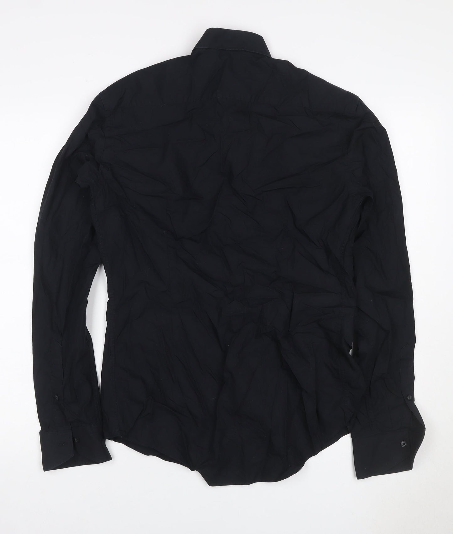 Zara Men Black M Slim Fit Cotton Long Sleeve Button-Up Shirt