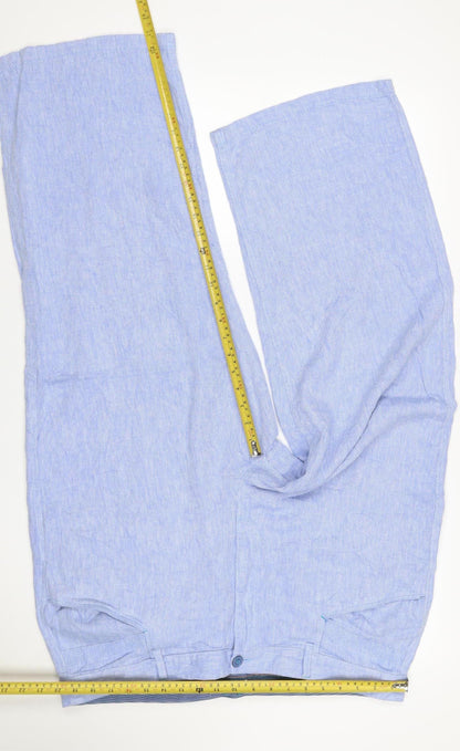 White Stuff Women Blue Linen Cropped Wide Leg Trousers UK 20