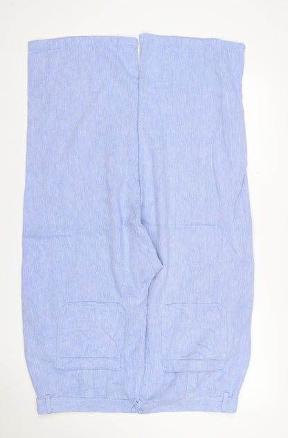 White Stuff Women Blue Linen Cropped Wide Leg Trousers UK 20