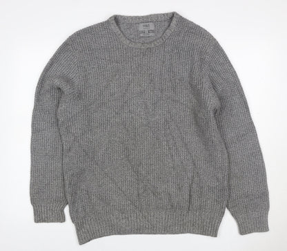 Marks and Spencer Men's Grey L Pure Cotton Rib Knit Crew Neck Jumper